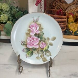 Vintage pink rose plate norcrest wall decor cottage core